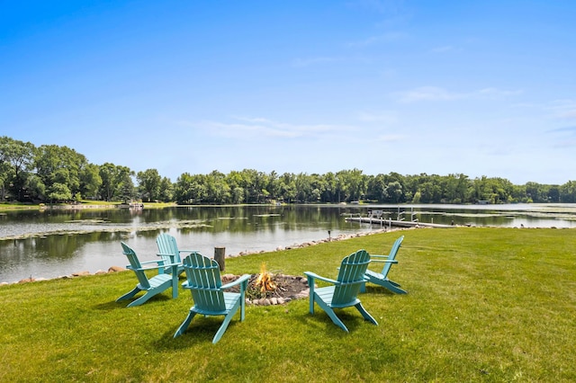 12329 Timber Ln, Maple Grove, MN 55369 - view of grassy yard featuring a water view and a fire pit