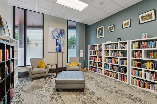 1240 2nd St Unit 1024, Minneapolis, MN 55415 - living area featuring bookshelves, healthy amount of natural light, and a paneled ceiling