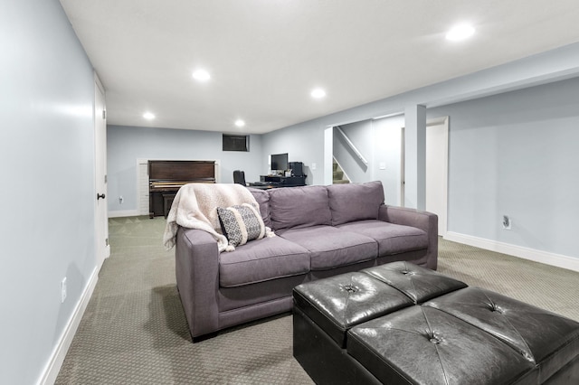 4633 Ewing Ave N, Robbinsdale, MN 55422 - carpeted living room with recessed lighting and stairway