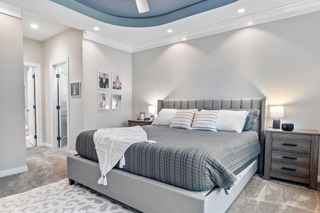 4326 Donway Dr NE, Alexandria, MN 56308 - carpeted bedroom featuring crown molding, recessed lighting, and a ceiling fan