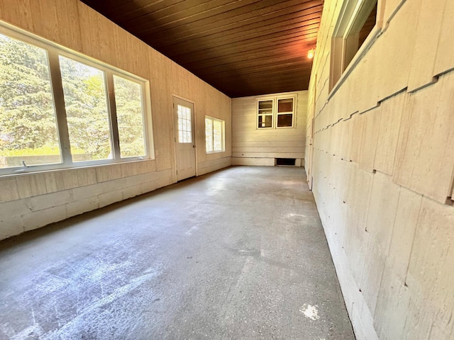 300 Lyon St, Minneota, MN 56264 - unfurnished room featuring wooden ceiling, wood walls, and concrete flooring