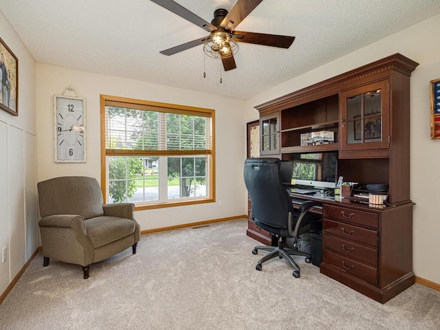 18232 Roosevelt St NW, Elk River, MN 55330 - office area featuring light carpet, ceiling fan, and a textured ceiling