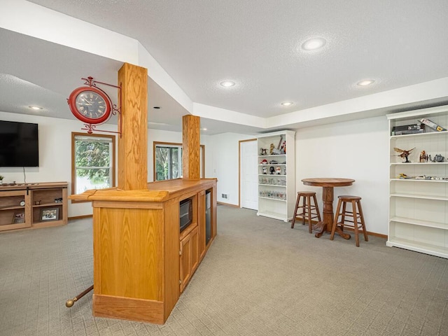 18232 Roosevelt St NW, Elk River, MN 55330 - bar area featuring light colored carpet, recessed lighting, and a textured ceiling