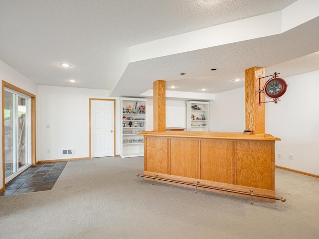 18232 Roosevelt St NW, Elk River, MN 55330 - indoor bar with carpet flooring, recessed lighting, a textured ceiling, and built in features