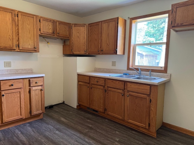 608 Duluth Ave N, Thief River Falls, MN 56701 - kitchen featuring dark wood-style flooring, brown cabinets, and light countertops