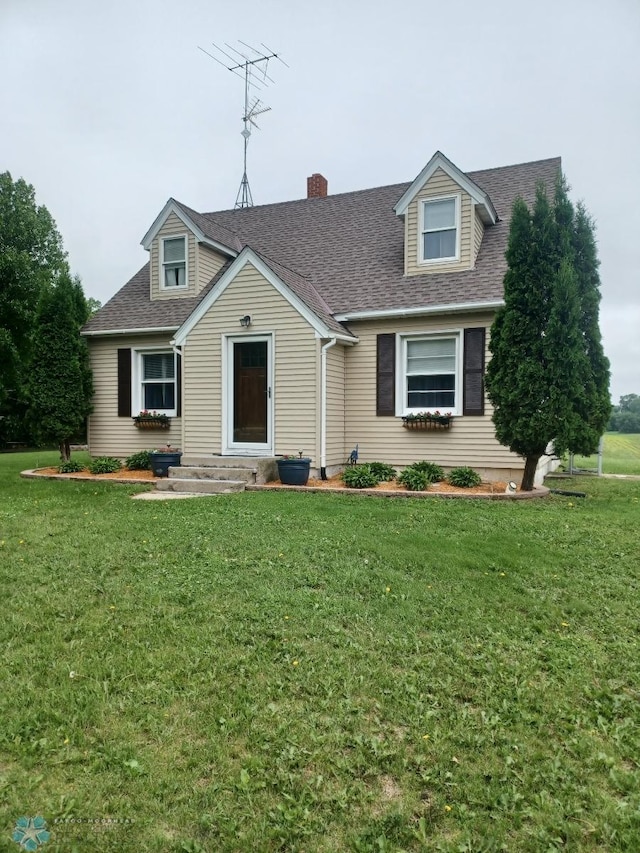 72558 209th St, Collinwood Twp, MN 55325 - cape cod home featuring a front lawn, roof with shingles, and a chimney