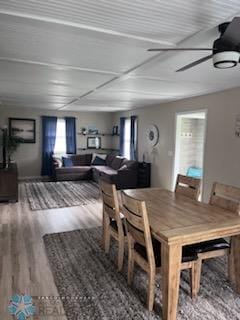 72558 209th St, Collinwood Twp, MN 55325 - dining space featuring wood finished floors and a ceiling fan