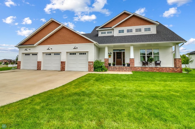 6728 Ashwood Loop, Fargo, ND 58104 - craftsman inspired home featuring a porch, a garage, driveway, a front yard, and brick siding