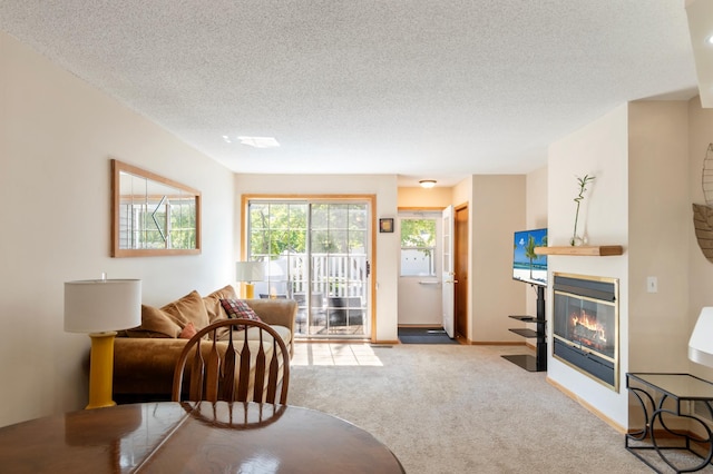 8454 Copperfield Way Unit 75, Inver Grove Heights, MN 55076 - carpeted living area with a glass covered fireplace and a textured ceiling