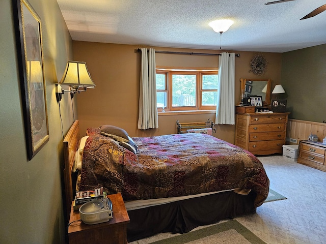 611 3rd St SW, Richville, MN 56576 - carpeted bedroom with a textured ceiling and wainscoting