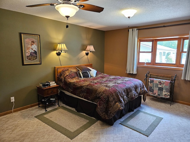 611 3rd St SW, Richville, MN 56576 - bedroom with carpet floors, a textured ceiling, and ceiling fan