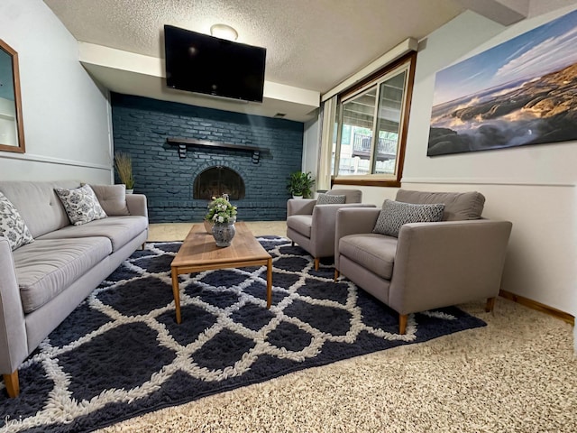 2360 3rd St NW, New Brighton, MN 55112 - living area with a textured ceiling and a brick fireplace