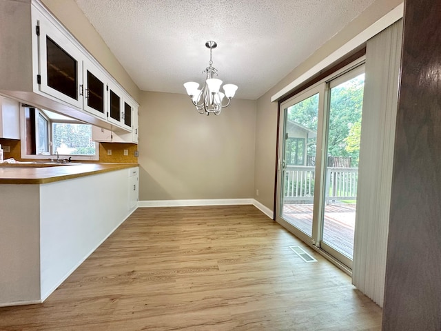 2360 3rd St NW, New Brighton, MN 55112 - unfurnished dining area with light wood-type flooring, healthy amount of natural light, a chandelier, and a textured ceiling