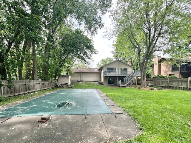 2360 3rd St NW, New Brighton, MN 55112 - view of swimming pool featuring stairway, a fenced backyard, a deck, and a patio area