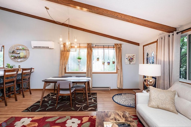 722 Elm St N Unit A8, Fargo, ND 58102 - living room featuring a wall mounted air conditioner, wood finished floors, and a chandelier