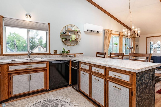 722 Elm St N Unit A8, Fargo, ND 58102 - kitchen featuring dishwasher, a chandelier, light countertops, a wall unit AC, and a peninsula