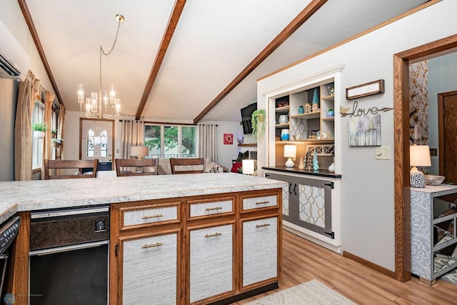 722 Elm St N Unit A8, Fargo, ND 58102 - kitchen featuring light countertops, light wood-type flooring, a chandelier, decorative light fixtures, and dishwasher