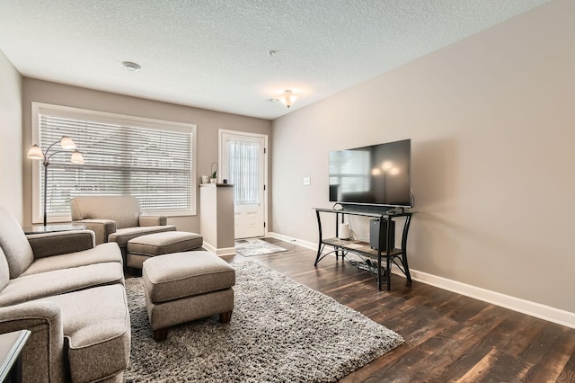 9902 5th Street Ln N, Lake Elmo, MN 55042 - living area featuring dark wood-style flooring and a textured ceiling