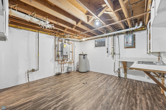 2319 10th St S, Fargo, ND 58103 - unfinished below grade area featuring water heater, wood finished floors, and electric panel