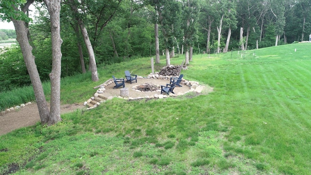 14650 Hilltop Rd, Ashby, MN 56309 - view of green lawn with an outdoor fire pit