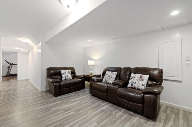 114006 Hundertmark Rd, Chaska, MN 55318 - living area with light wood-type flooring, attic access, and recessed lighting