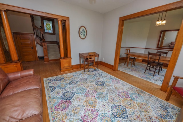 1122 Fillmore St, Alexandria, MN 56308 - living room with wood finished floors and stairs