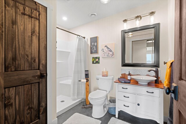 26887 709th St, Lake City, MN 55041 - full bath featuring vanity, a shower with curtain, and concrete flooring