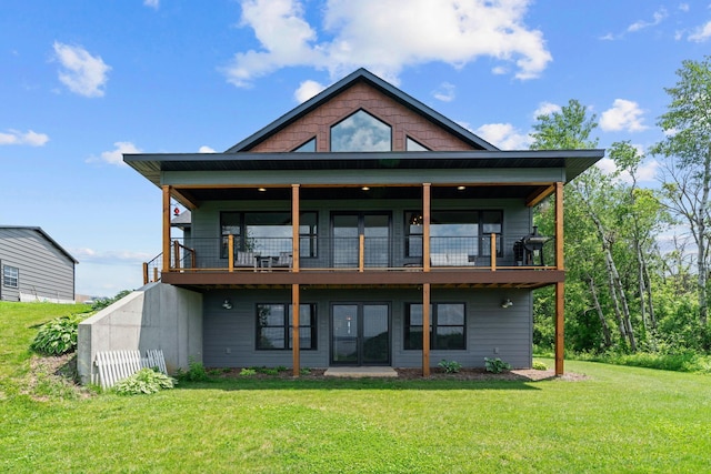26887 709th St, Lake City, MN 55041 - rear view of property with a lawn, french doors, and a balcony