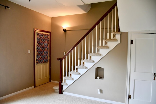 524 Horace Ave N, Thief River Falls, MN 56701 - stairway featuring carpet floors and baseboards