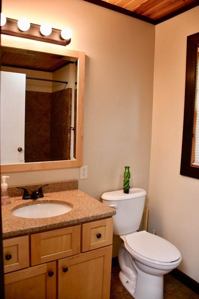 524 Horace Ave N, Thief River Falls, MN 56701 - full bathroom with vanity, a shower, tile patterned floors, and wood ceiling