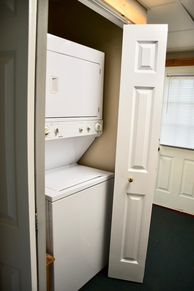 524 Horace Ave N, Thief River Falls, MN 56701 - washroom featuring stacked washer / drying machine