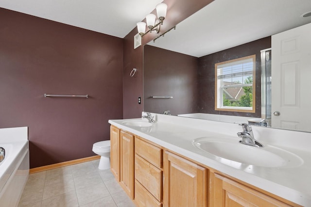 11350 Stratton Ave, Eden Prairie, MN 55344 - bathroom featuring double vanity, a garden tub, and tile patterned flooring