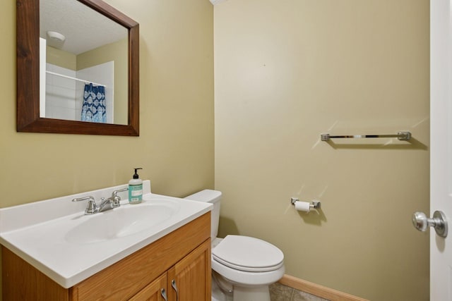 11350 Stratton Ave, Eden Prairie, MN 55344 - bathroom with vanity, curtained shower, and tile patterned floors
