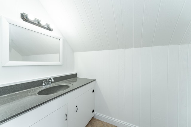 525 Warren Ave, Spring Valley, MN 55975 - bathroom featuring vanity and lofted ceiling