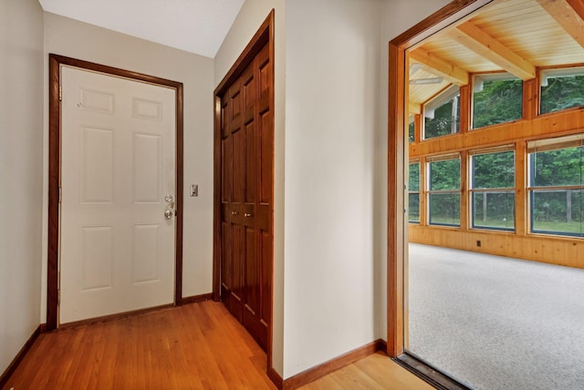 14136 Germane Ave, Apple Valley, MN 55124 - hall with light wood-style floors and beam ceiling