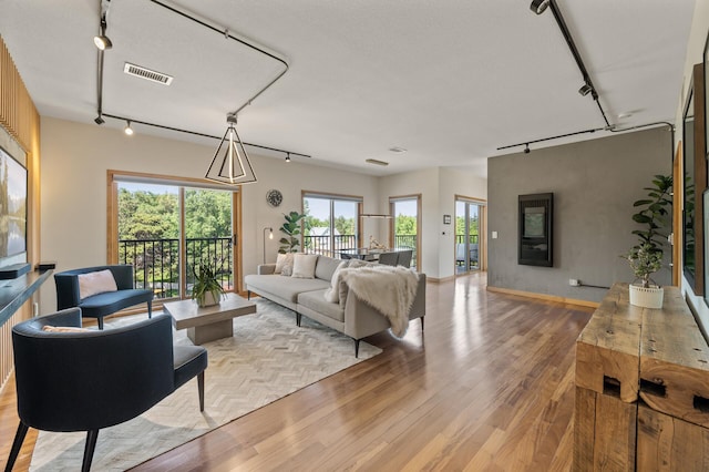 3000 Raleigh Ave Unit 307, Saint Louis Park, MN 55416 - living room featuring rail lighting and light wood-style floors