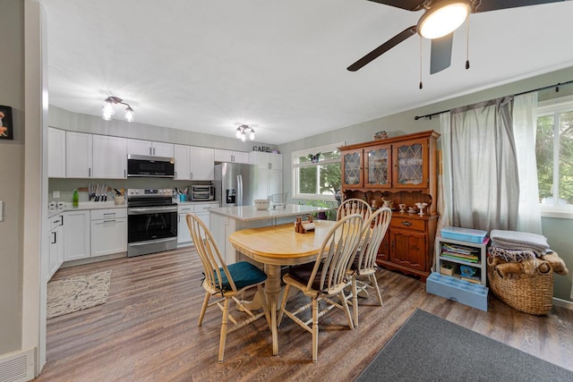 1030 Barron Rd, Faribault, MN 55021 - dining room with a ceiling fan and light wood-style floors