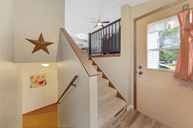 1030 Barron Rd, Faribault, MN 55021 - stairway featuring wood finished floors and ceiling fan