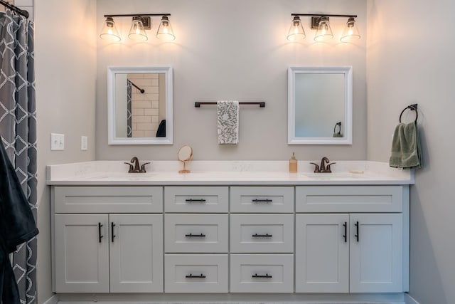 422 Ford St E, Northfield, MN 55057 - bathroom featuring double vanity and a shower with curtain