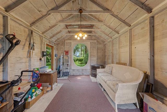 825 5th Ave SW, Faribault, MN 55021 - sitting room with lofted ceiling, wooden walls, and wood ceiling