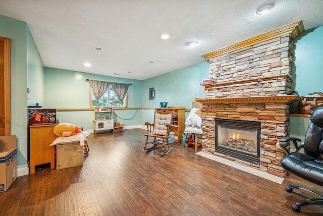 26343 10th St W, Zimmerman, MN 55398 - living area featuring a stone fireplace, wood finished floors, and recessed lighting
