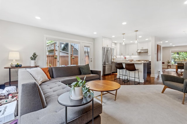 4810 42nd St, Saint Louis Park, MN 55416 - living area featuring dark wood-type flooring and recessed lighting