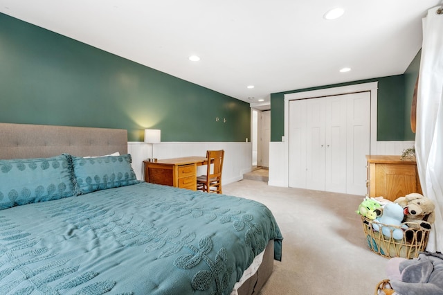 4810 42nd St, Saint Louis Park, MN 55416 - bedroom with wainscoting, recessed lighting, carpet flooring, and a closet