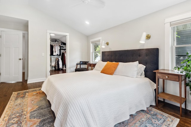 4810 42nd St, Saint Louis Park, MN 55416 - bedroom featuring lofted ceiling, wood finished floors, a closet, recessed lighting, and a ceiling fan
