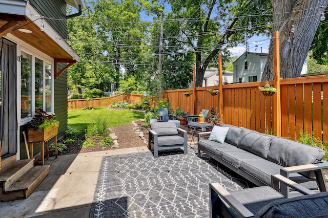 4810 42nd St, Saint Louis Park, MN 55416 - fenced backyard with outdoor lounge area, a patio area, and entry steps