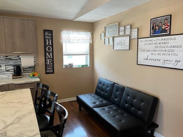 905 Main St, Marshall, MN 56258 - living area featuring dark wood-style flooring and baseboards