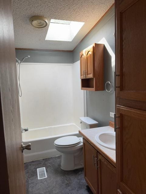 19531 Explorer Trl, Todd Twp, MN 56470 - full bath with a skylight, vanity, a textured ceiling, and tub / shower combination