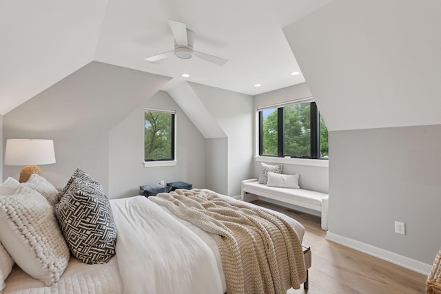 2820 Saint Louis Ave, Minneapolis, MN 55416 - bedroom with ceiling fan, light wood-style flooring, recessed lighting, and lofted ceiling