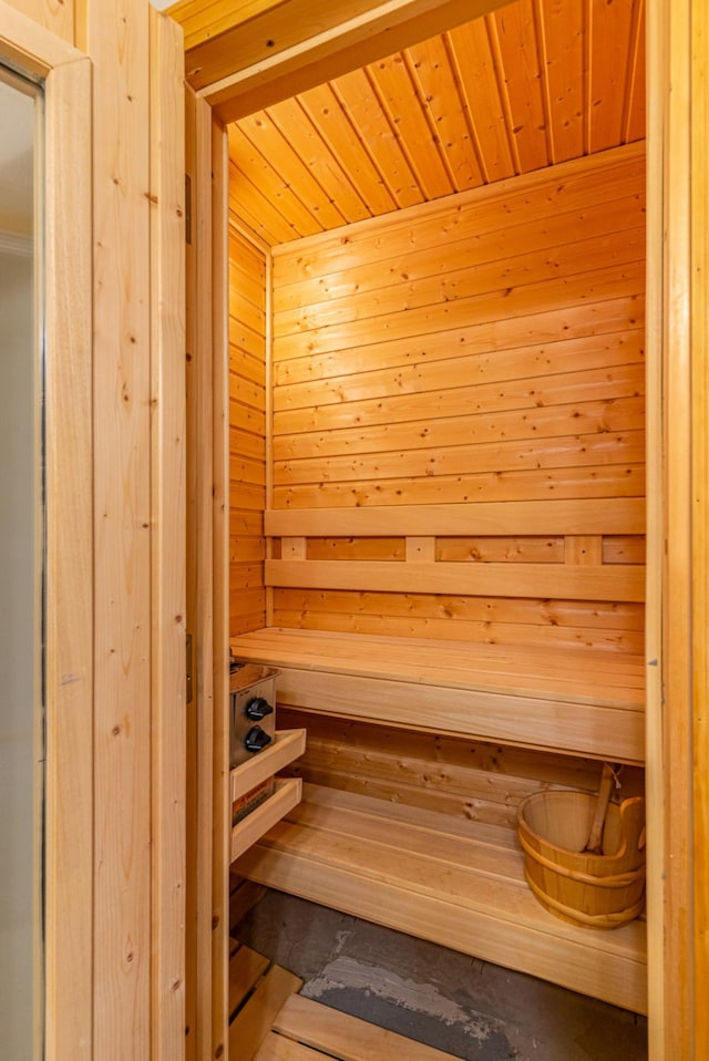 15265 Dupont Path, Apple Valley, MN 55124 - relaxing sauna featuring wooden ceiling and wood walls