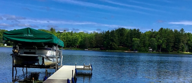 17136 Hidden Lake Rd, Fifty Lakes, MN 56448 - dock area with a water view, a view of trees, and boat lift